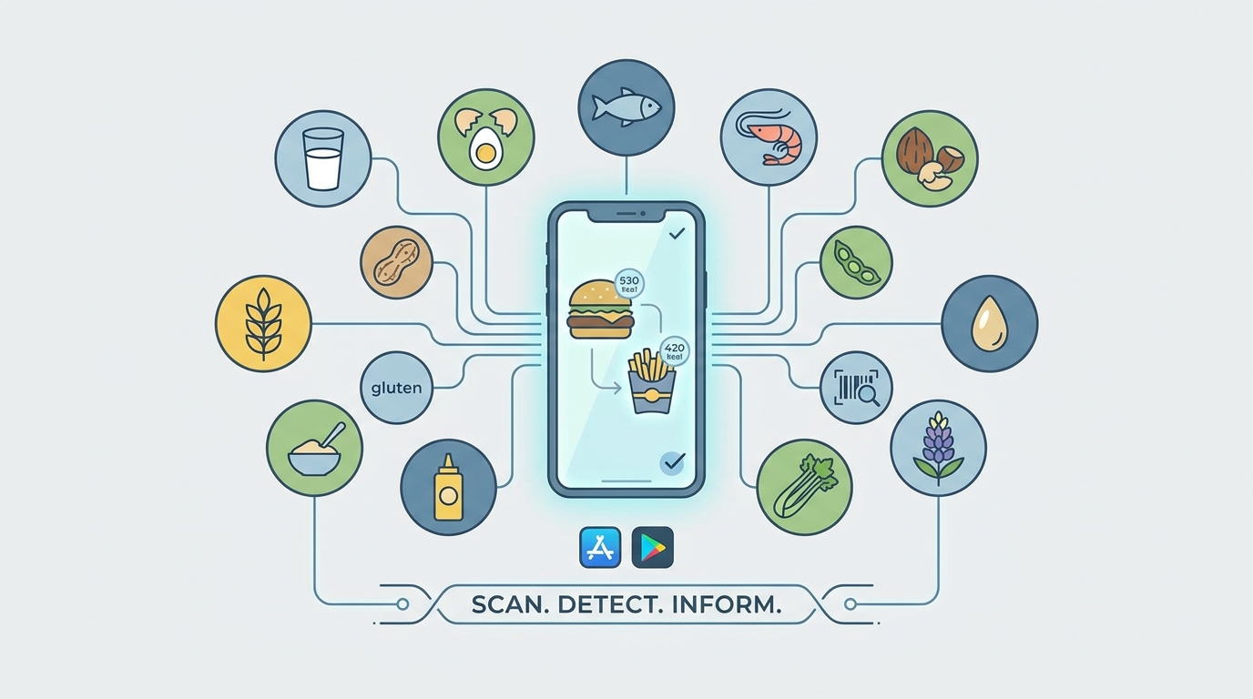Infographic showing the 13 major allergens tracked by Shake Shack with icons: milk, eggs, fish, shellfish, tree nuts, peanuts, wheat, soy, and others mentioned
