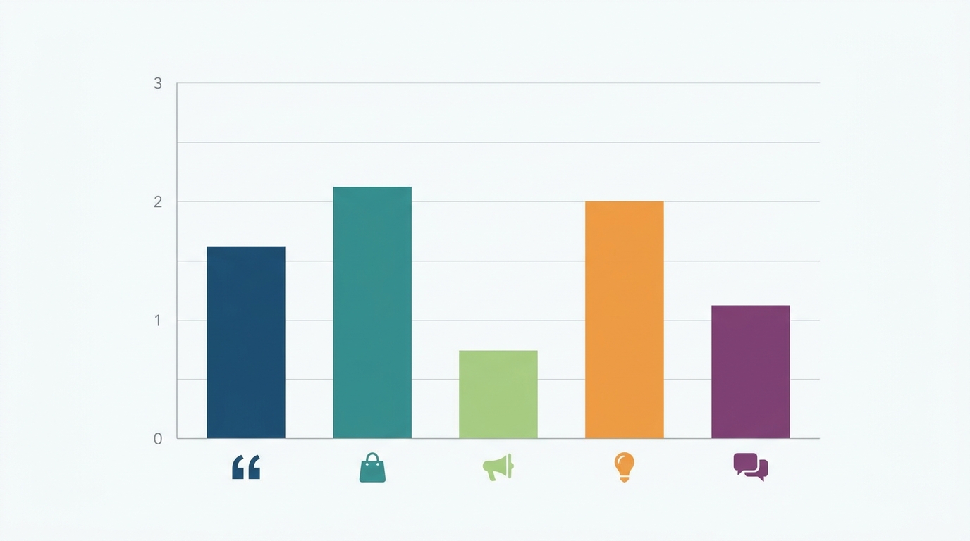 A pie or bar chart breaking down the recommended 5-10 template types by category: quotes, product showcases, announcements, tips, and testimonials.