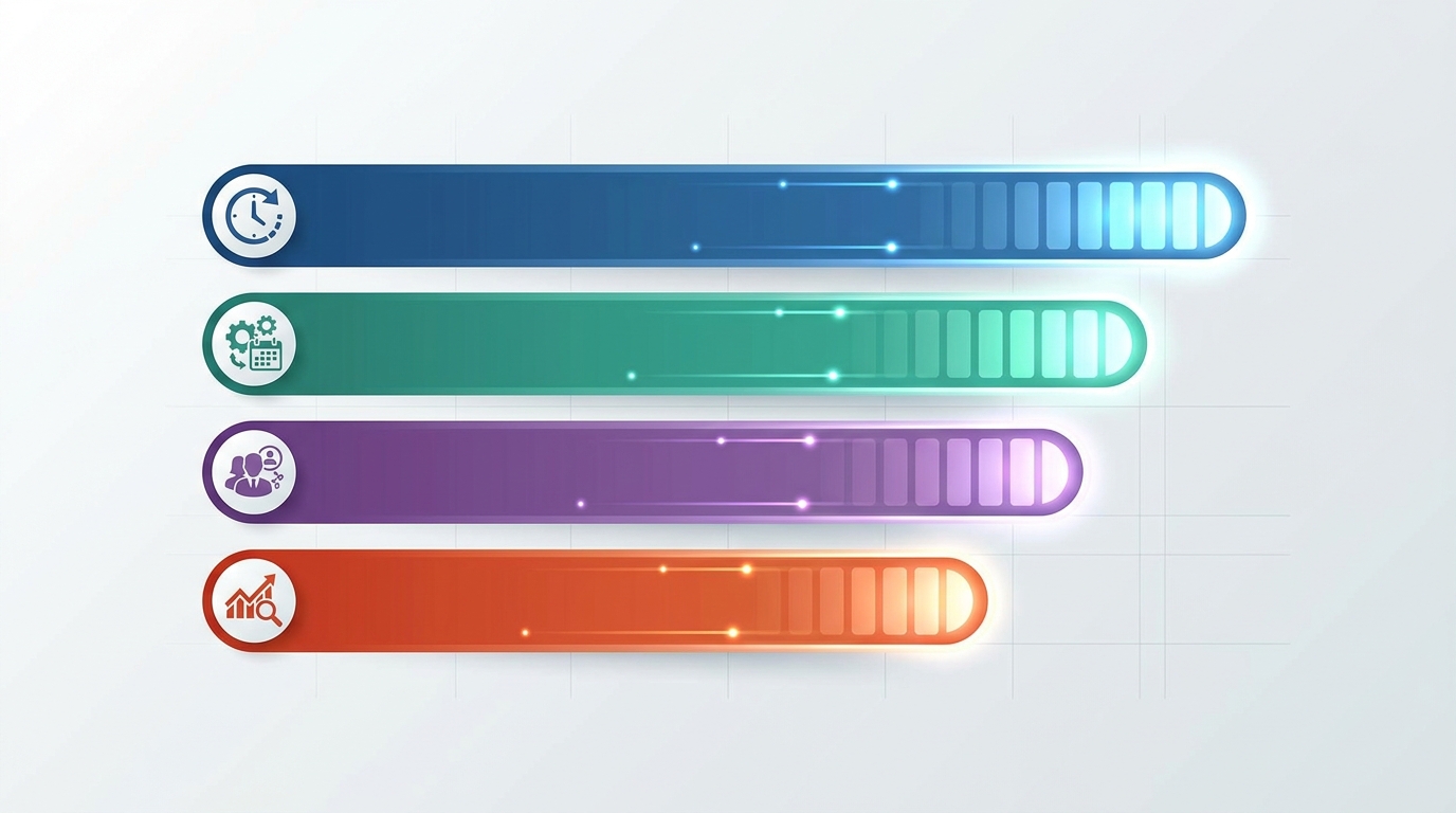 Bar chart or icon-based visualization showing the key benefits of social media management platforms: time saved, consistency improvement, multi-account management, and engagement tracking