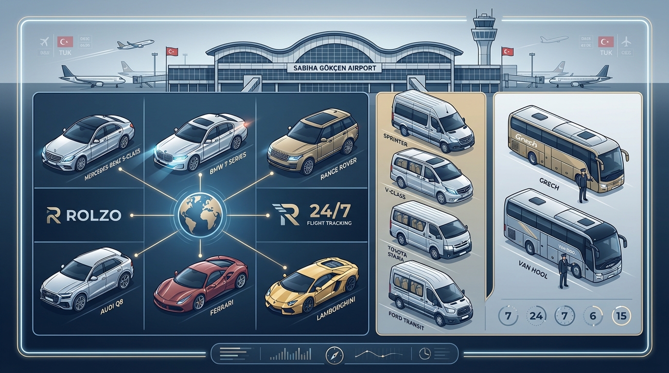 Visual showcase grid of luxury vehicle fleet including Mercedes-Benz S-Class, BMW 7 Series, Range Rover, Audi Q8, and supercars mentioned