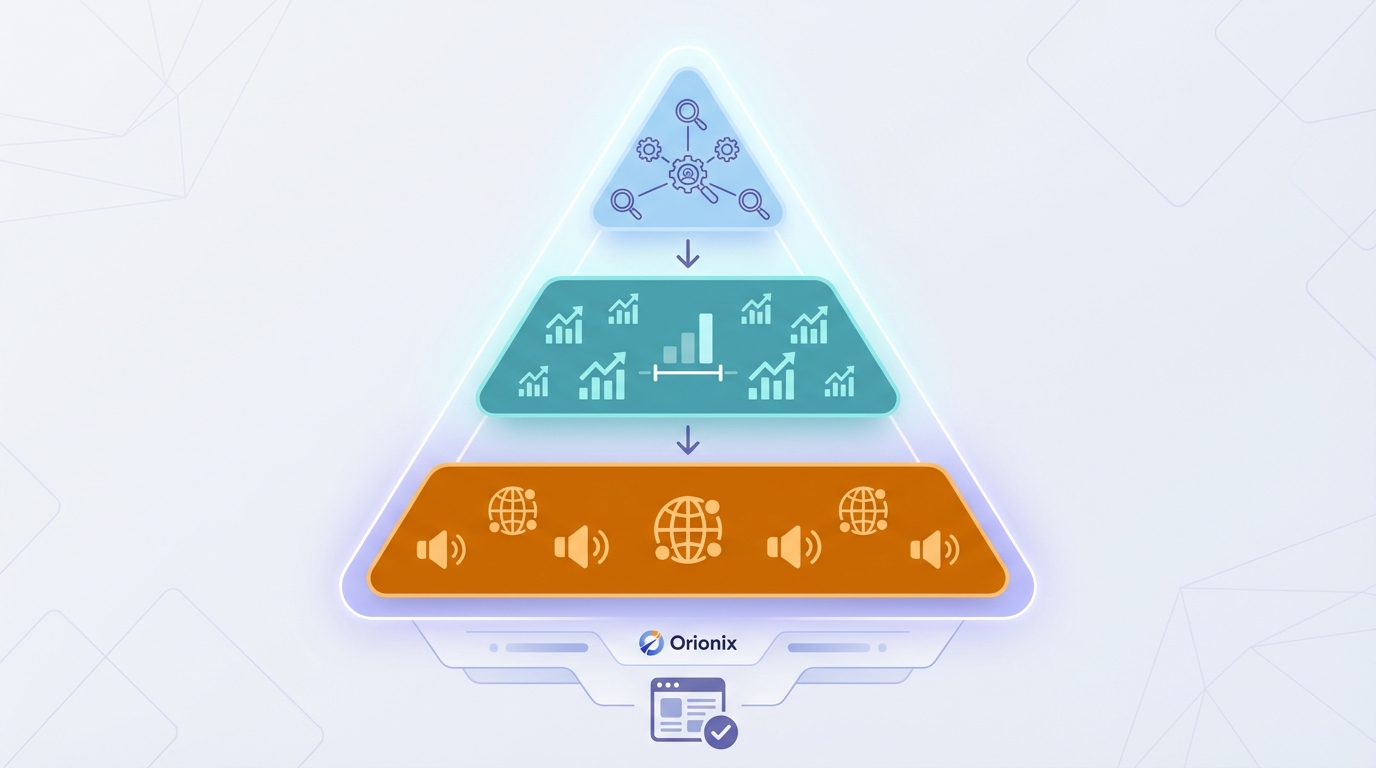 Infographic or pyramid diagram showing the hashtag strategy breakdown: 5-10 niche-specific hashtags at top, 10-15 moderately popular hashtags (10K-500K posts) in middle, and 5-10 broader hashtags at bottom