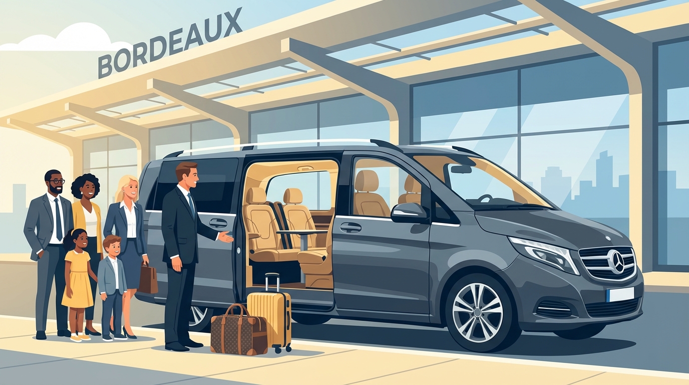 Image of a Mercedes-Benz Sprinter or V-Class luxury van with passengers, highlighting spacious interior and group travel capability